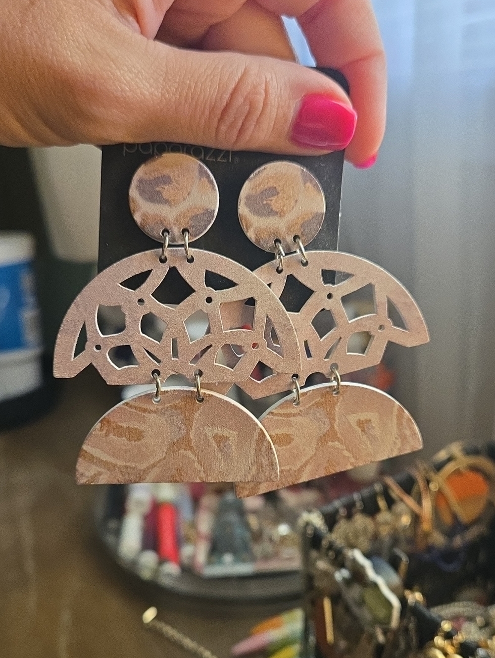 Neutral Layered Cutout Dangle Earrings